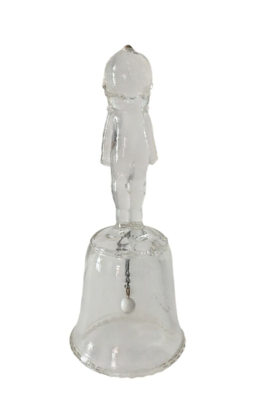 Vintage Depression Glass Bell Kewpie Doll Handle Clear Glassbeaded Bubble Base
